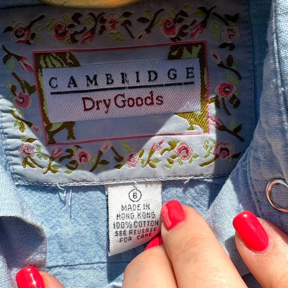Cambridge Dry Goods - Vintage Snap Front Denim Shirt with Embroidery, Size 6 - Picture 7 of 9